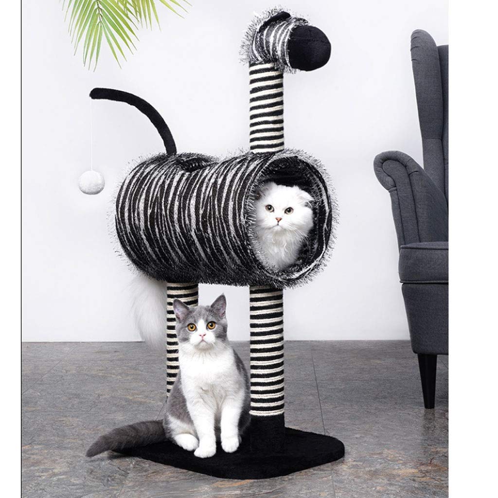 MU Zebra Cat Tree, Cat Tower Cat House Condominio con Postes de Rasguños, Actividad Torre Gato Play Muebles de Casa con Pelota Colgante, Juguete para Gatos