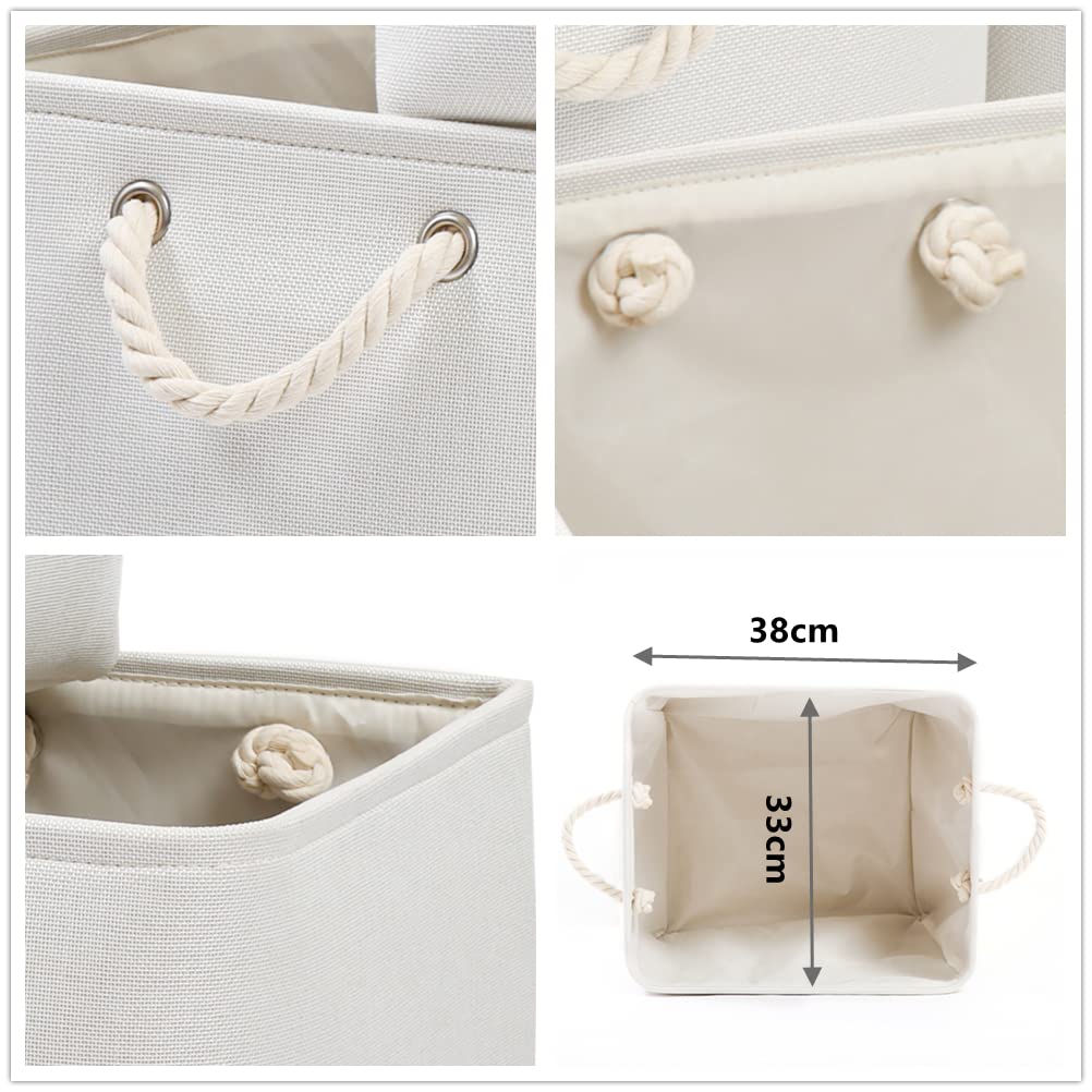 Set 3 Scatole Tessuto Per Armadio - 33x38x33cm, Bianche E Pieghevoli | Organizzatore Guardaroba Con Manici - Foto 7