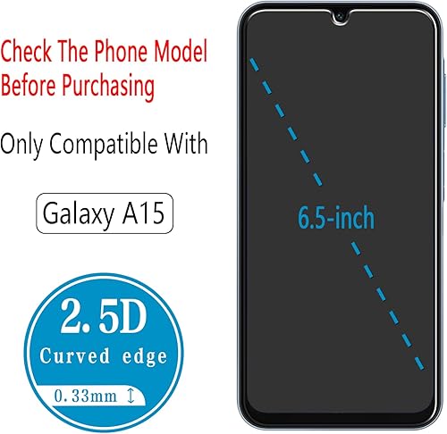 Miniatura 3 de Protector de pantalla de vidrio templado diseñado para Samsung Galaxy A15 5G y Galaxy A15 de 6.5 pulgadas, antiarañazos, sin burbujas