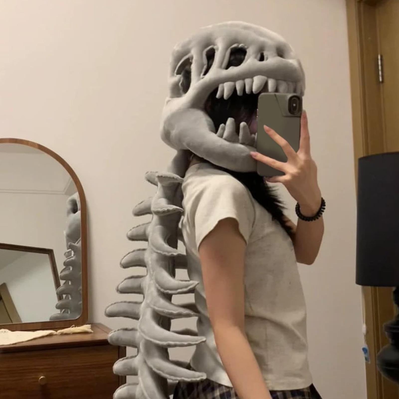 Kostium Szkieletu Dinozaura Pluszowy Szkielet Śmieszny Strój | Halloweenowe Nakrycie Głowy Cosplay Smocza Kość Dla Kobiet Mężczyzn Dziewcząt Chłopców Karnawał Impreza Święto Scena