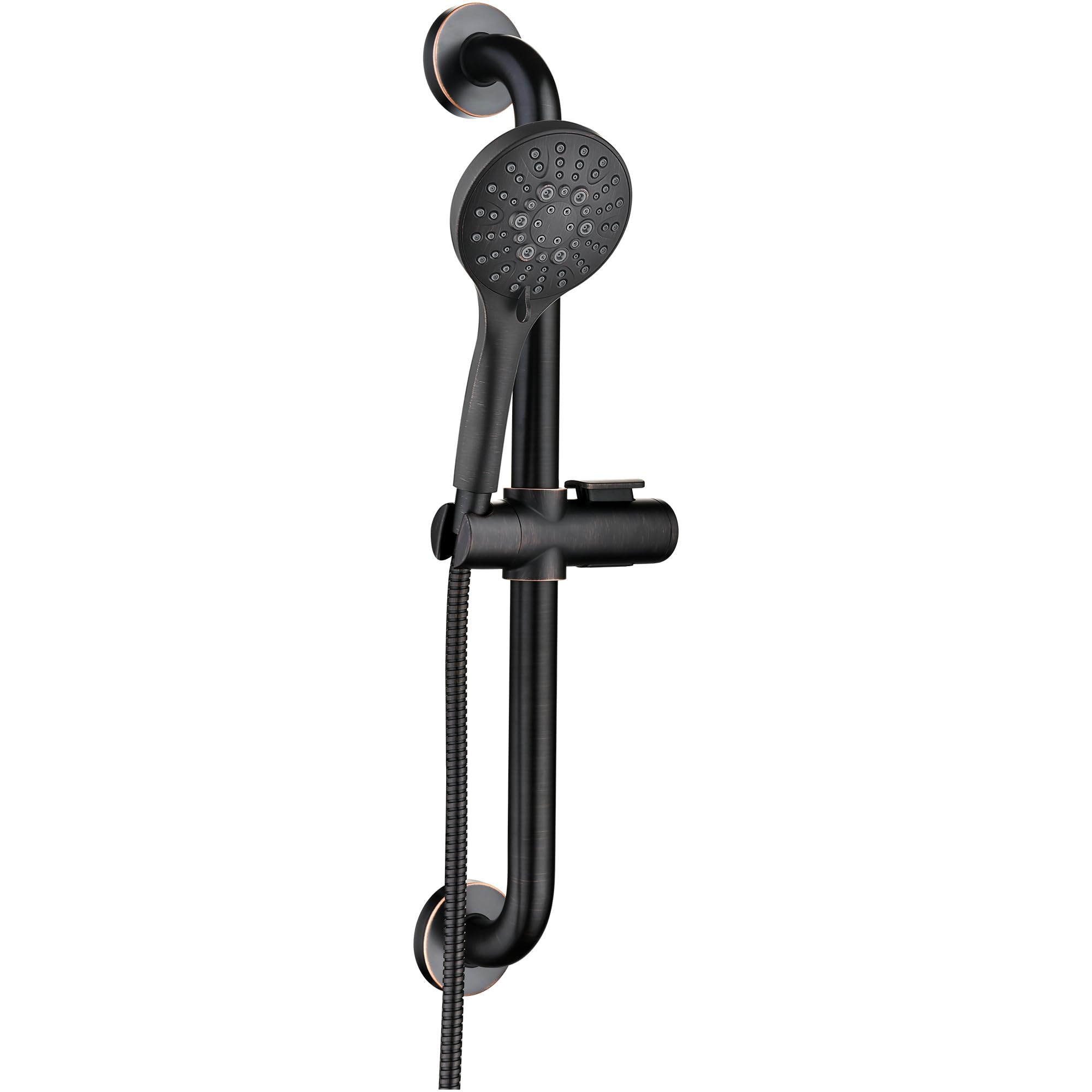 BRIGHT SHOWERS Slide Bar Shower Set with Handheld Shower Head, ADA-Compliant Stainless Steel Grab Bar, Adjustable Height and 69-Inch Hose, Oil Rubbed Bronze