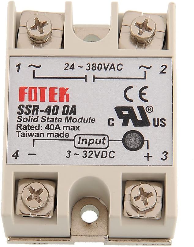 xcluma FOTEK 24V-380V 40Amp 250V SSR-40 DA Solid State Relay Module 3-32V DC To AC