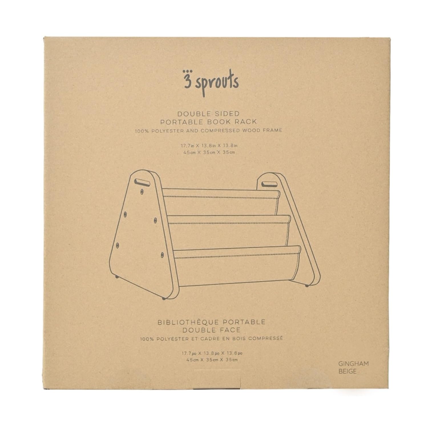 3 Sprouts Bibliothèque Enfant Double Face - Rangement Livre Enfant - Portable Petite Bibliothèque Livre - Étagère Enfant - Bibliothèque Bébé Montessori - Meuble pour Chambre d’Enfant, Vichy Beige