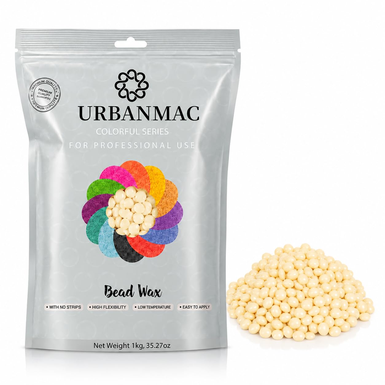 URBANMAC Hard Beans Wax For Womens Full Body Hair Removal Wax (1 Kg with wooden sticks, Multicolor)