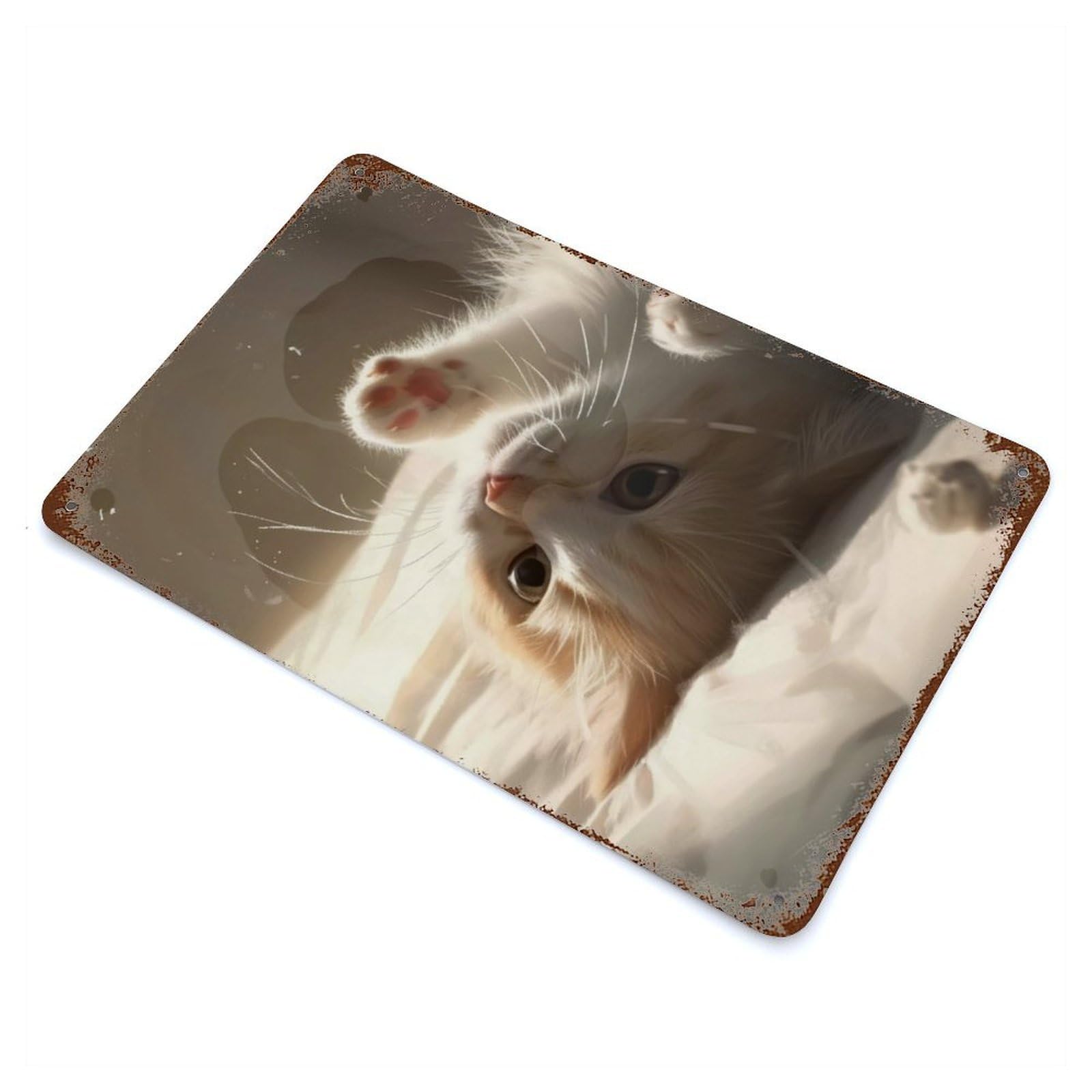 Cut Cat Aged Metal Wall Plaque 11.8"x7.9", for Living Room, Hallway And Home Decor, Shabby Chic Decor