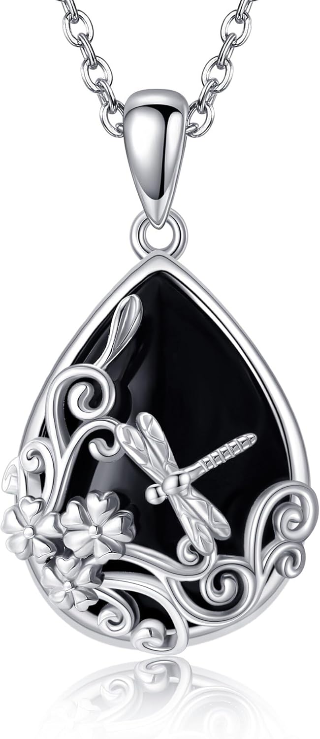 ONEFINITY Black Onyx Necklace 925 Sterling Silver Black Onyx Pendant Jewelry Gift for Women