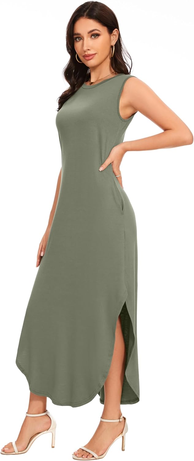 Women's Loose Sundress Long Dress Sleeveless Split Maxi Dresses 2026 Summer Beach Dress with Pockets - Image 3