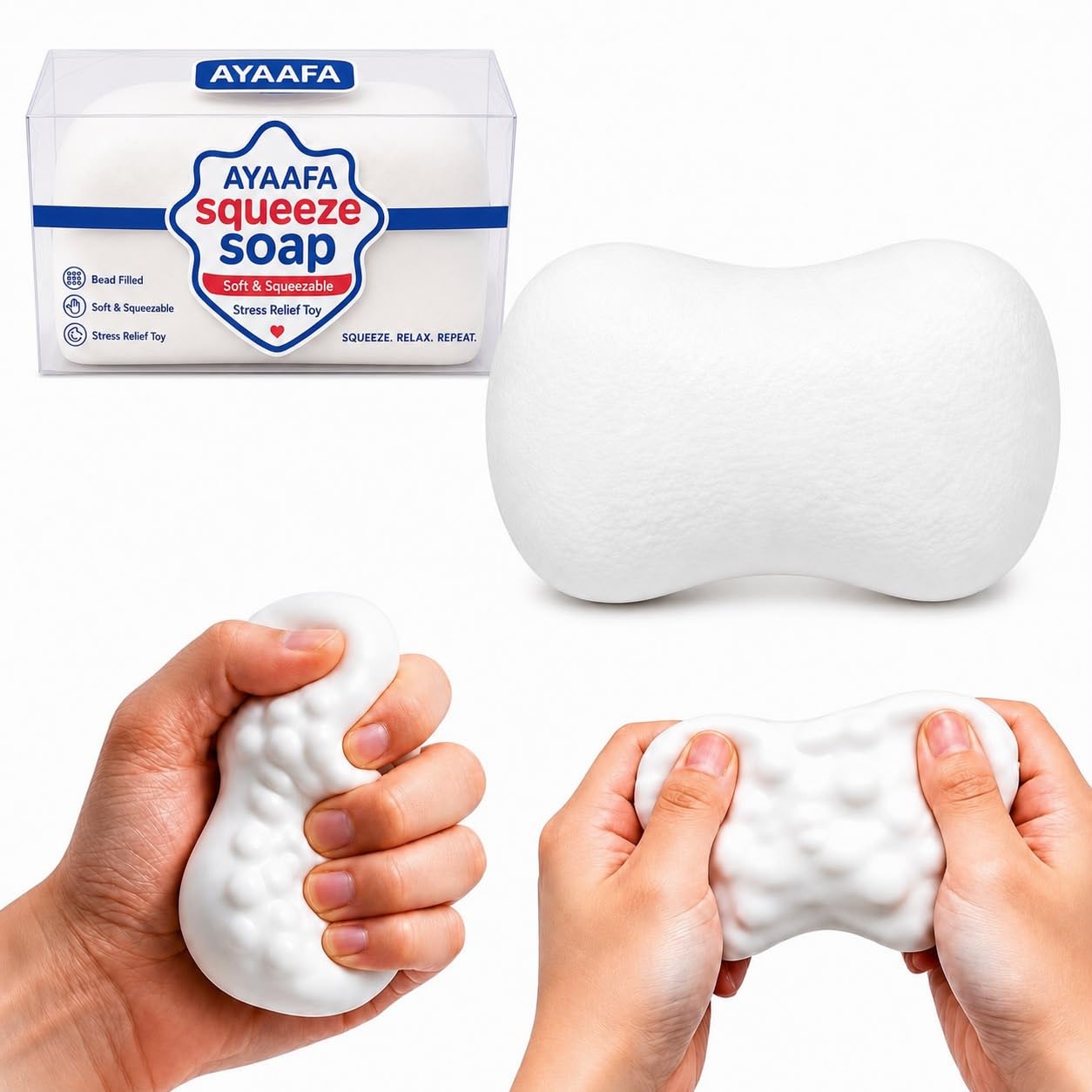 Crunchy Soap Squishy ASMR Bead Filled. Soft Squishy Toy For Anxiety & Stress Relief, Gifts for Kids & Adults.