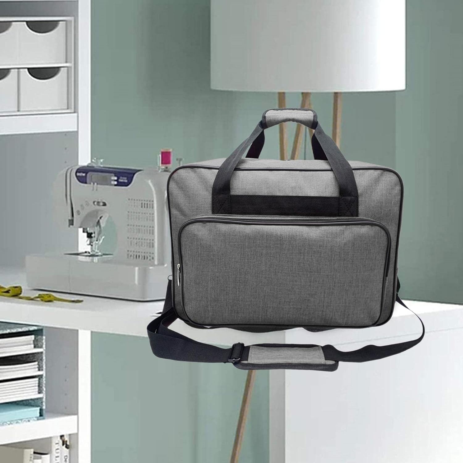 Borsa per macchina da cucire, borsa tote con tasche e manici, custodia universale per macchina da cucire, grigio-Ivan