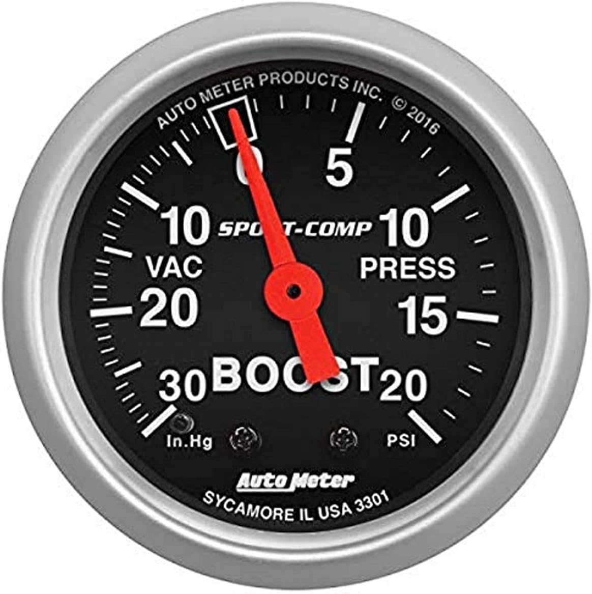 Auto Meter 3667 Sport-Comp II Fuel Pressure Gauge - 0-15 PSI Electric With Peak Recall & Warning Light, 2-1/16 Inch, Stepper Motor