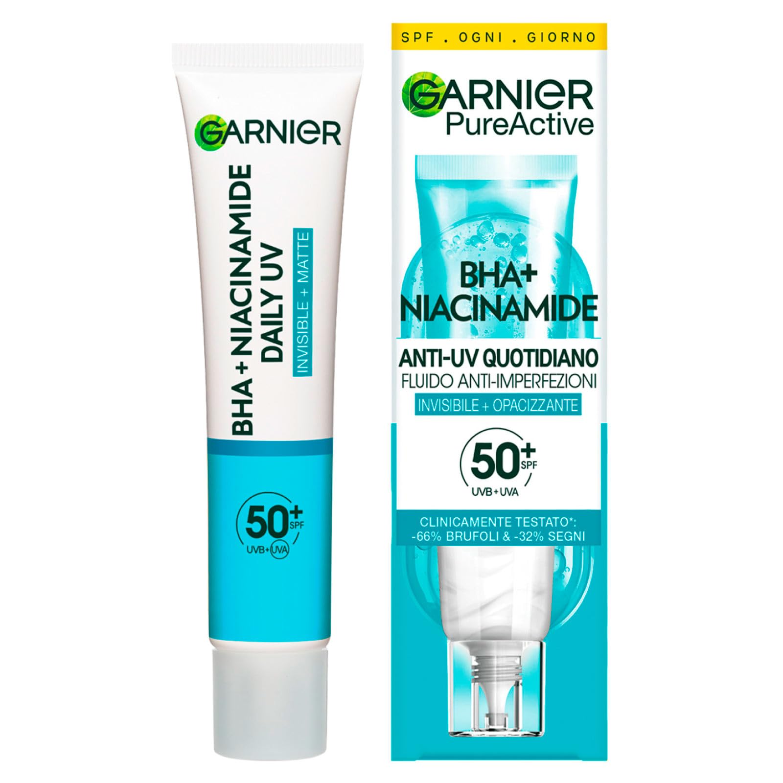 Garnier PureActive Anti-Imperfections Anti-UV Daily Mattifying Facial Fluid with BHA and Niacinamide SPF 50+ Very High Protection - 2 Bottles of 40ml - Image 2