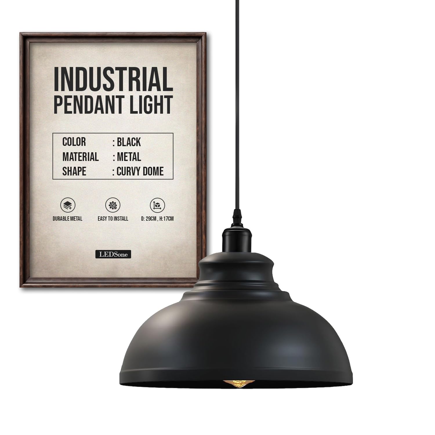 LEDSone Moderner Kronleuchter, Vintage-Hängelampenschirm, industrielle Hänge-Deckenbeleuchtung ideal für Esszimmer Bar Clubs E27-Sockel (Schwarz)