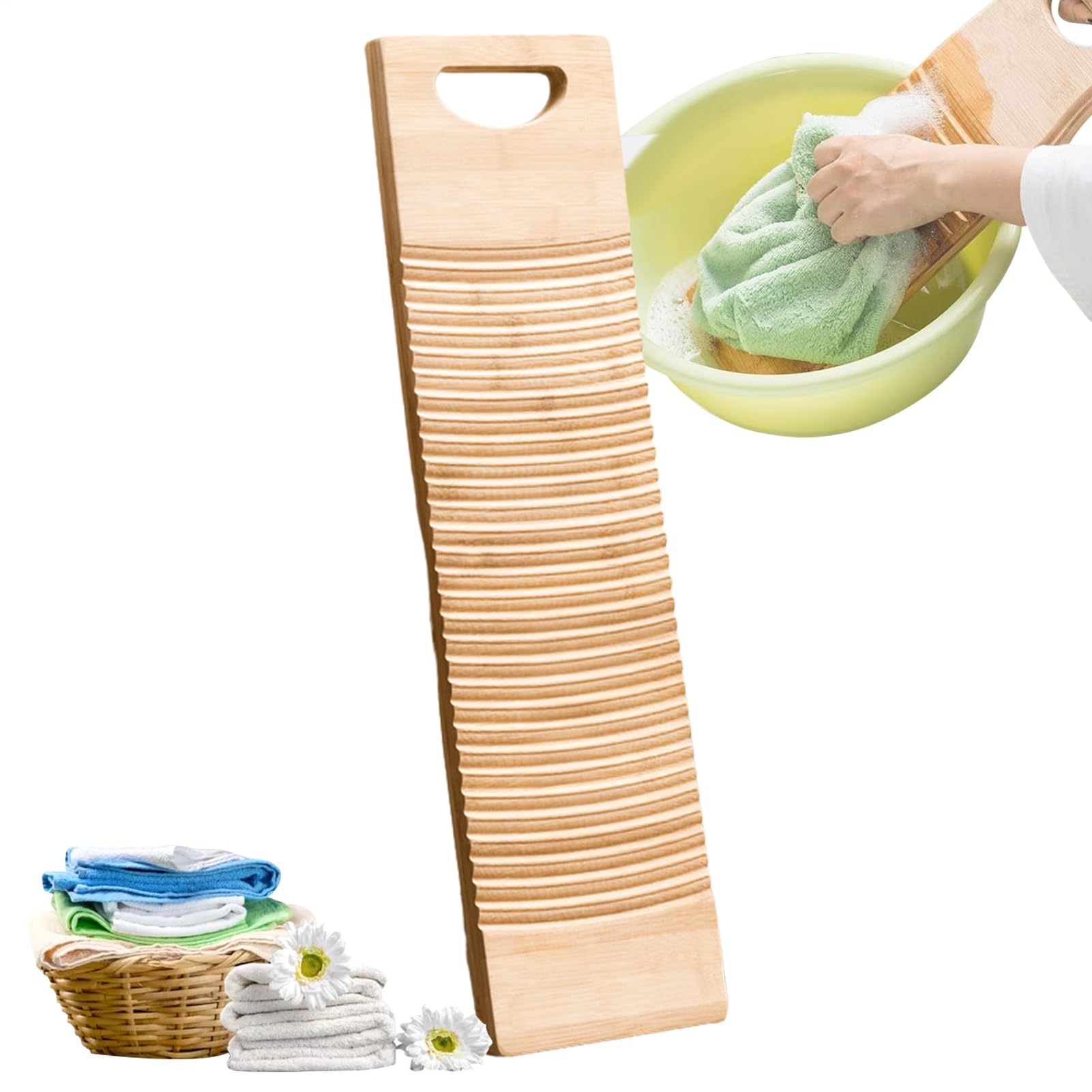 Waschbrett Handwäsche Holz, Rechteckiges Anti-Rutsch Waschbrett mit Griff, Wäschebrett zum Waschen von Kinderkleidung, Kleidung Reinigung Werkzeug
