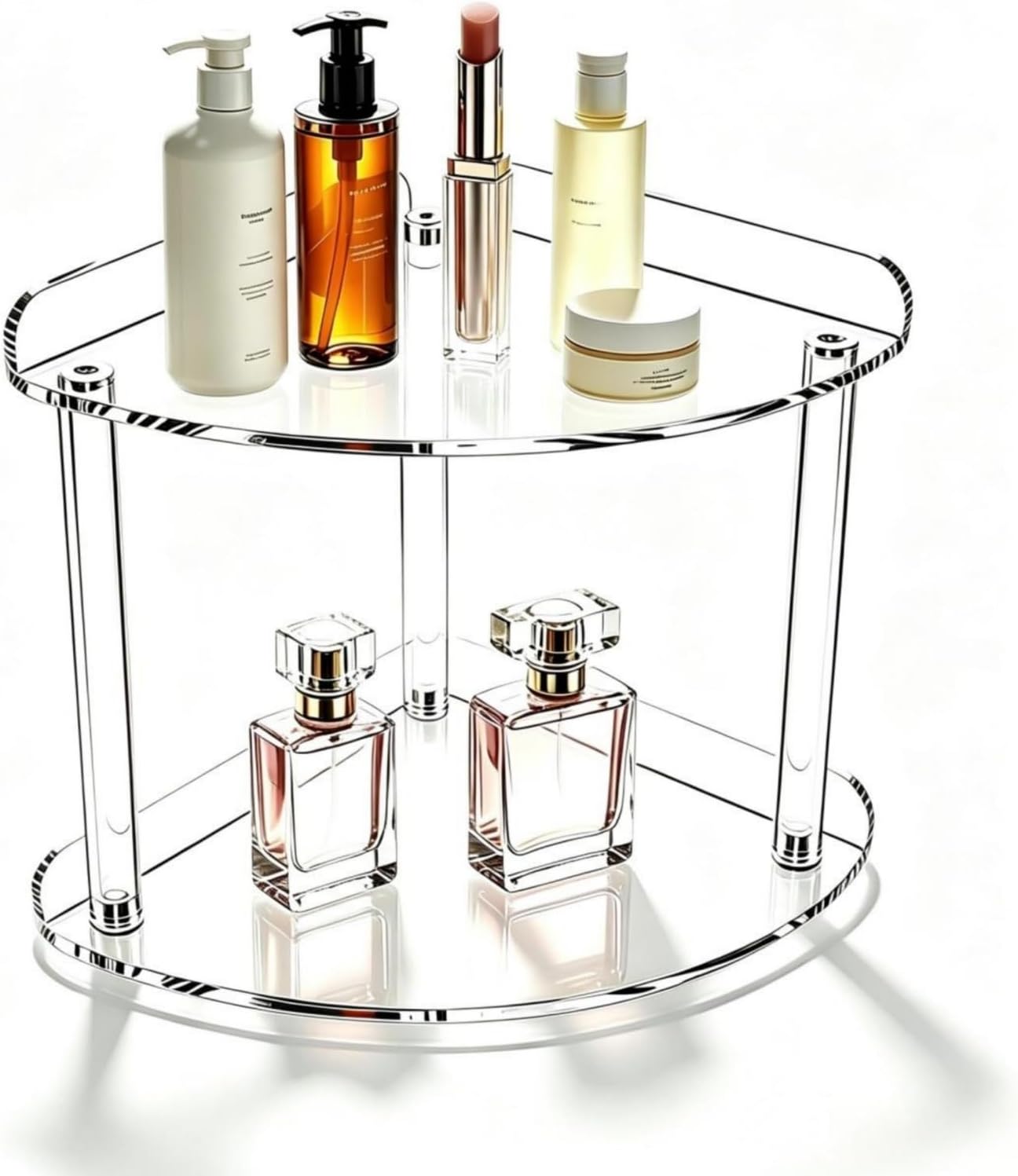 Countertop Corner Organizer Shelf 8x8x9 Inch, Clear Acrylic Bathroom Vanity Storage Organizer Corner Rack for Skincare, Cosmetics, Perfume