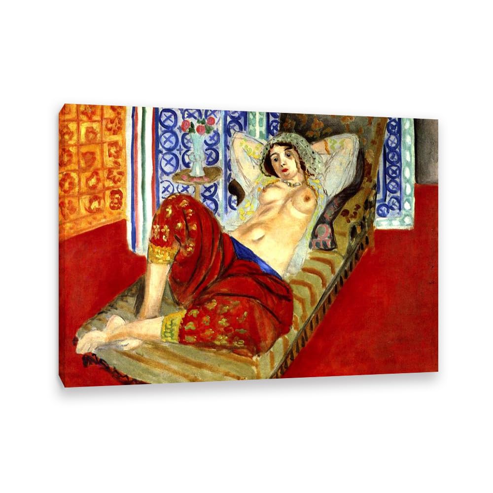 MYCGGDGH Henri Matisse Painting Reproduction Odalisque with Red Culottes famous art poster Henri Matisse wall decor for bedroom Picture for living room Bathroom Office 85x60cm(33x24in) Frame