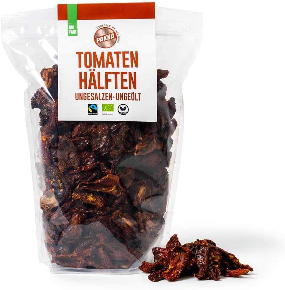 PAKKA Bio Fairtrade pomidory, suszone na słońcu, 1000 g – bez siarki, niesolone, nieolejowane, ze starych odmian, bezpośrednio od małych rolników z Samarkandy (Uzbekistan), wegańskie i ekologiczne, 1