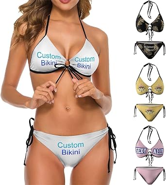 Customized Two Piece Swimsuit Bathing Suits Personalized Photo Bikini Set for Women Carolina Blue S