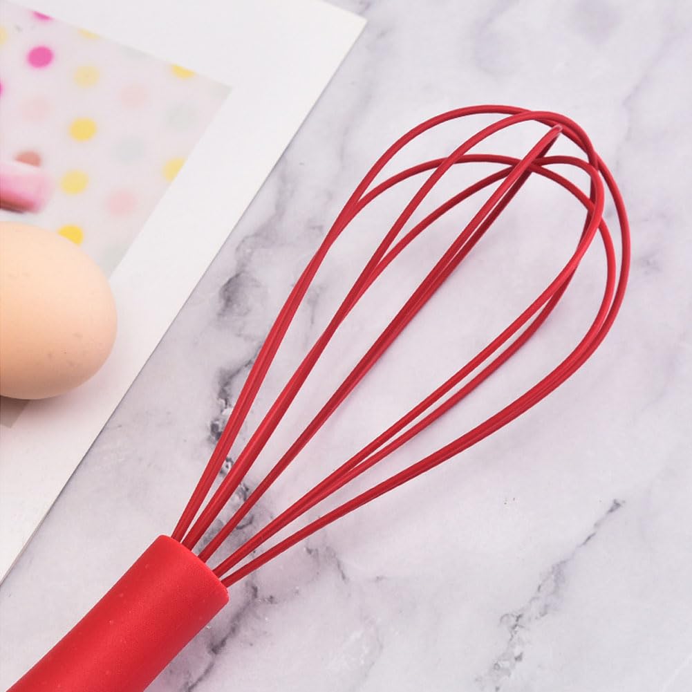 Ousyaah Silicone Whisk (6 Pcs), 10-Inch Whisks for Cooking, Heat Resistant Kitchen Whisks for Non-stick Cookware, Balloon-Head Egg Beater for Blending, Whisking, Beating, Frothing and Stirring, Red - Image 7