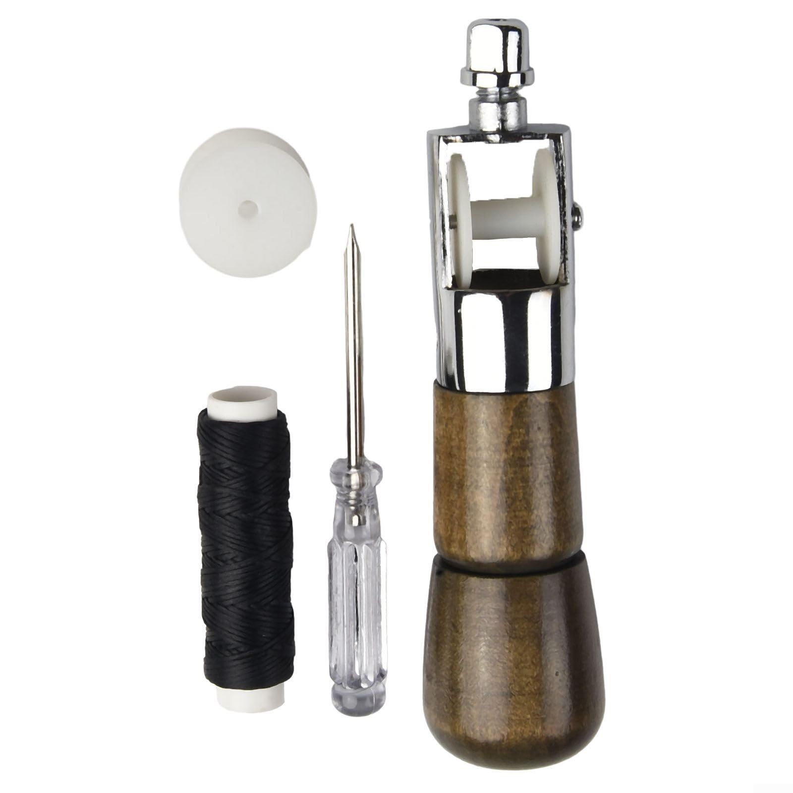 Kit D'alêne De Couture TONIXY - Poinçon Avec Poignée En Bois, Aiguilles, Fil Ciré 30m Pour Cuir, Toile, Voile