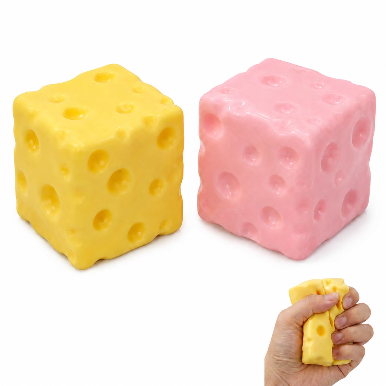 2 Pcs Cheese, 7 cm Pink Cheese for Stress Relief and Focus Enhancement, Ideal for Office Workers, Squish-y Design (Pink and Yellow)