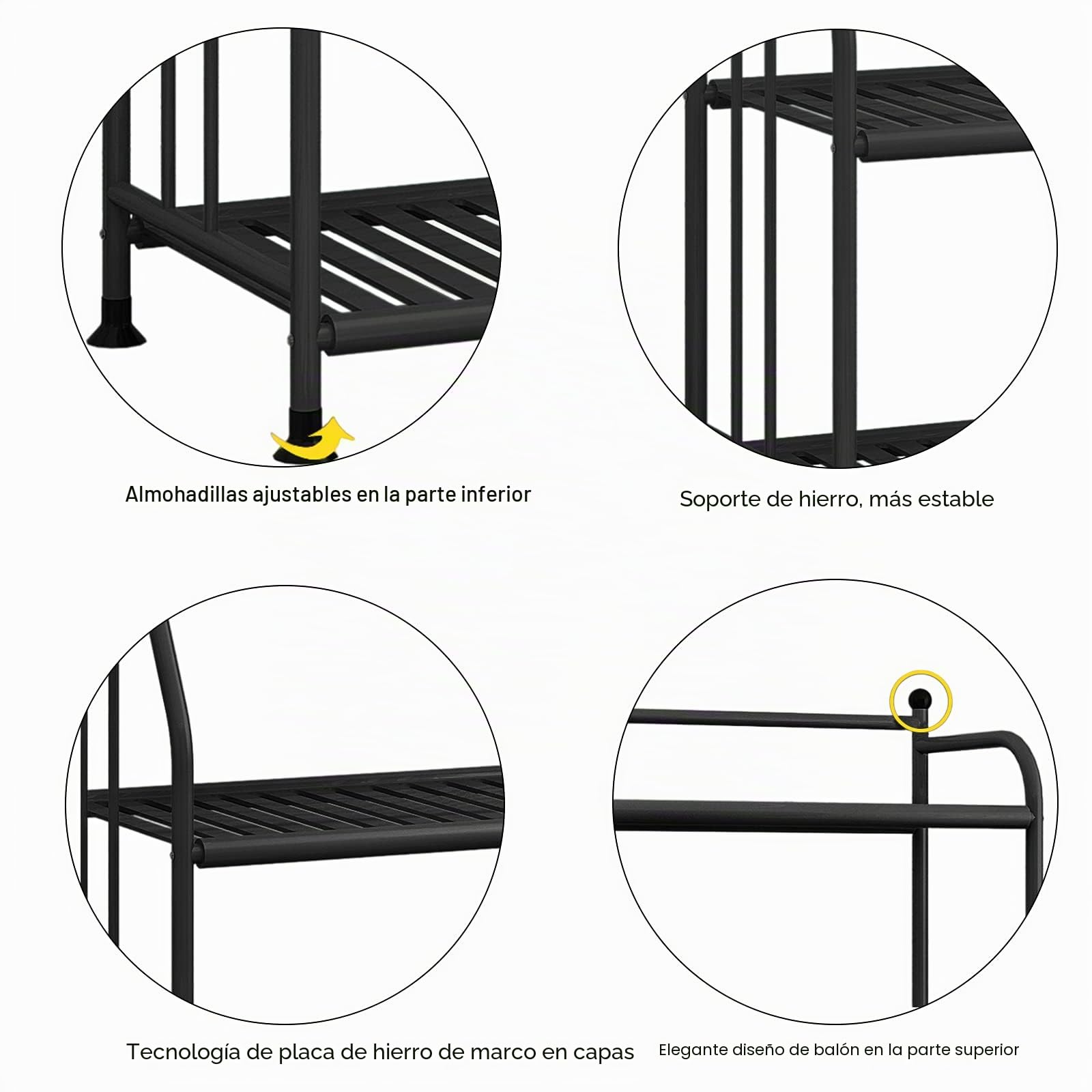 Estantería para Flores de 5 Niveles, de Metal, para Cocina, para salón, balcón, jardín (55 x 28 x 133 cm), Color Negro
