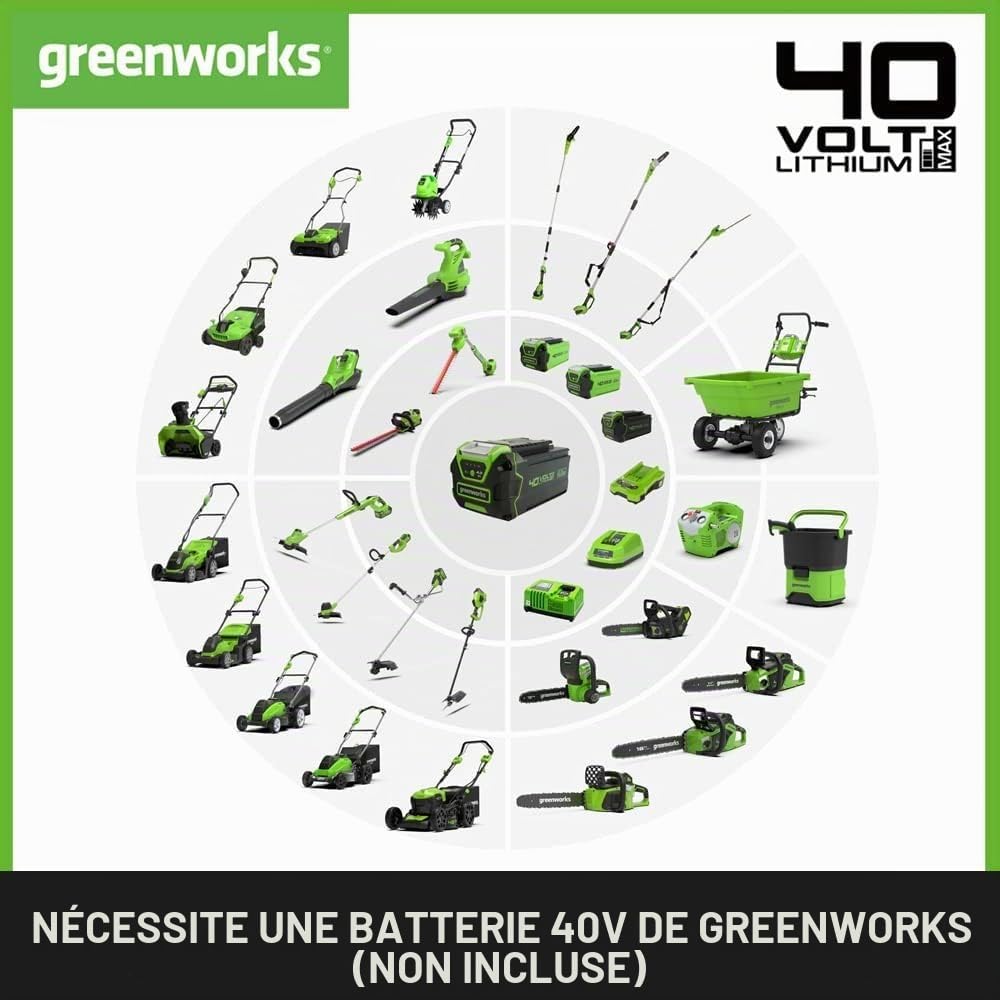 Greenworks G40GC Chariot/brouette électrique autotractée 106L/100kg, basculement Facile, sans Batterie/Chargeur + Kit 40V 4Ah + Chargeur 2A GSK40B4 + Batterie 40V 5Ah G40B5