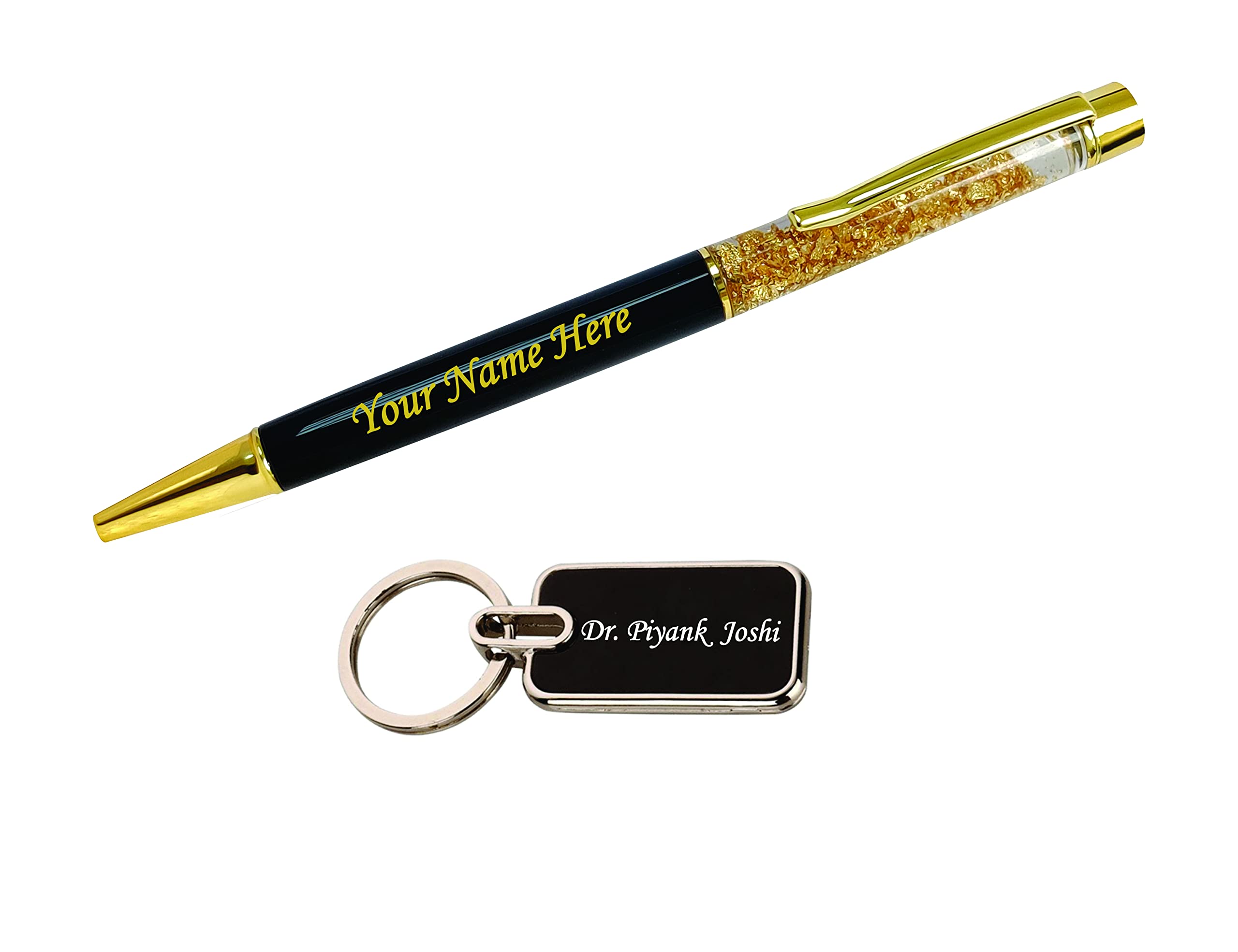 MOXTER Personalized Premium Golden Metal Pen & Key Chain with Name engraved, ideal for gifting on any special occasion (Pack of 1)