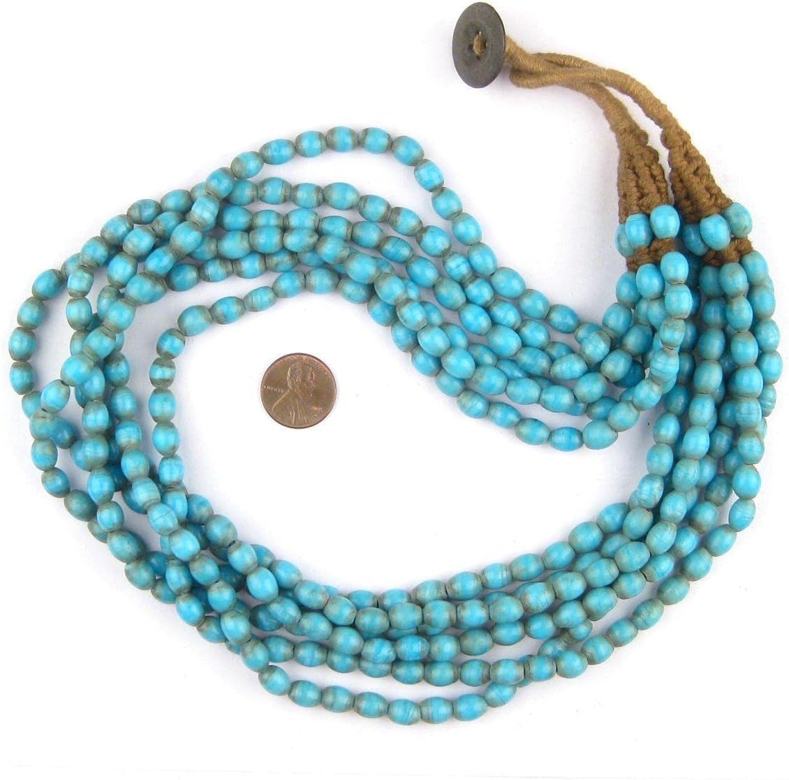 The Bead Chest Naga Glass Beaded Necklace - Authentic Vintage Beads - Handmade Ethnic Multi-Strand Jewelry (Blue Turquoise)