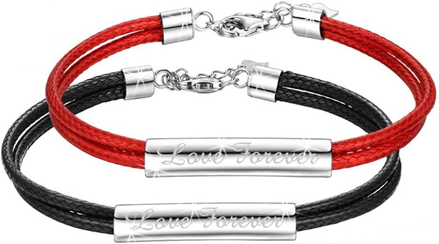 Amazon Ccandtt ペアブレスレット カップル 人気 腕輪 レザー 2個セット シルバー925 刻印 Love Forever 2連 バングル 革 メンズ レディース アクセサリー ブラックとレッド色 ペア バングル 通販