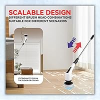 Vista 9 de Limpiador eléctrico giratorio, cepillo de limpieza inalámbrico con 8 cabezales reemplazables, mango ajustable, limpiador eléctrico de doble