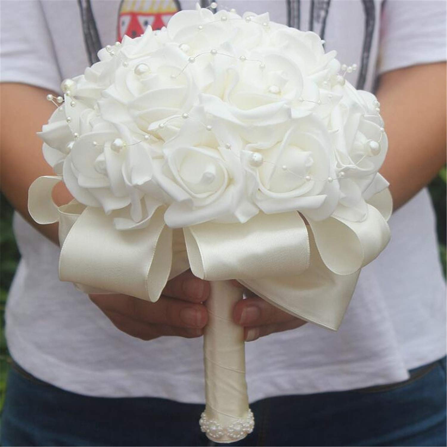 Bouquet Da Sposa In Giallo Con Rose In Schiuma, Cristalli E Nastri Di Raso - Per Damigelle E Lancio
