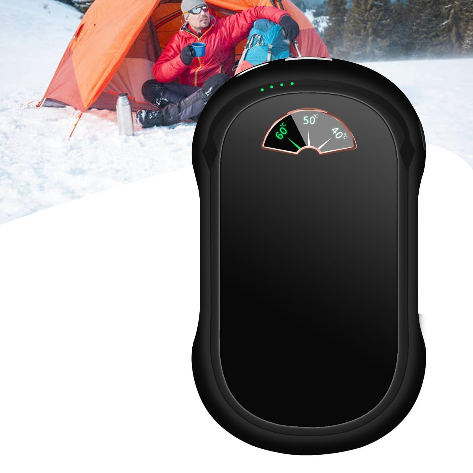 Scaldabagni portatili, scaldamani 10000mAh, scaldamani elettrico ricaricabile, per golf Raynauds Camping, regali caldi (Color : Black)