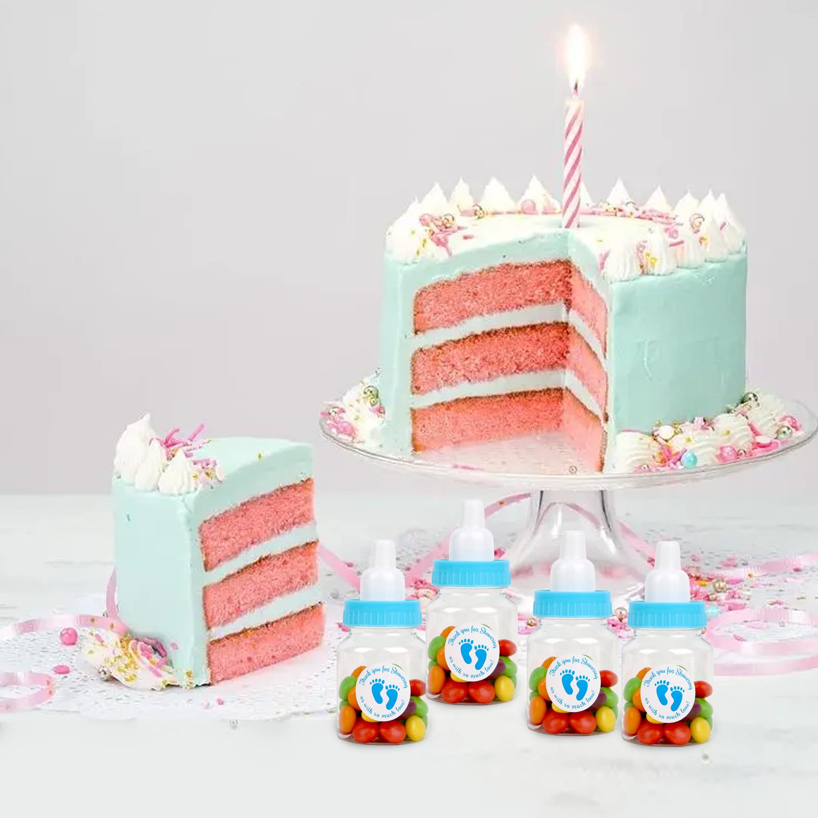 72 piezas de mini biberones de leche para baby shower blanco – Mini biberones de plástico baratos para baby shower partido recuerdos - Baby Boy Shower Party Games Decoraciones (azul)