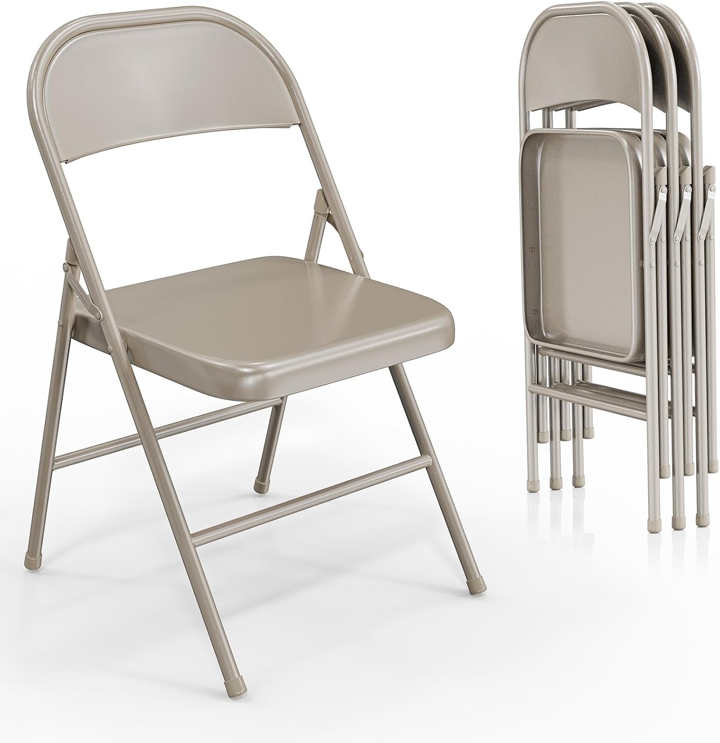 VINGLI Folding Chairs All Steel Metal Frame, Capacity 350 lbs, Durable Portable and Versatile for Indoor Outdoor Use, Khaki, Set of 4 VINGLI Folding Chairs All Steel Metal Frame, Capacity 350 lbs, Durable Portable and Versatile for Indoor Outdoor Use, Khaki, Set of 4