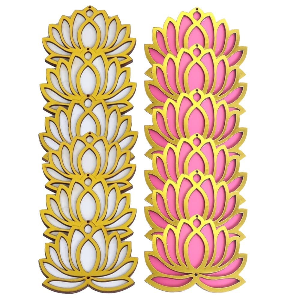 PD Craftozone Pichwai Painting Pine MDF Cutouts,Art and Craft kit for Adults,Lotus Cutouts, MDF Cutouts for Art and Craft.Diwali Decor,Wall Hanging Decor (with Golden Lotus),Engineered Wood 4