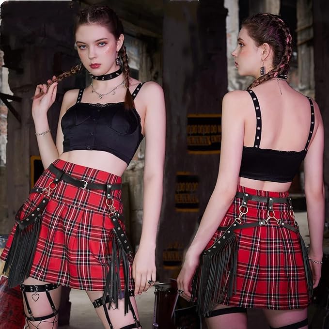 XGOPTS Women Leather Tassel Fringe Belt Gothic Tassel Waist Belt Western Punk Skirt Belts Body Cage Harness Cinch Belt, Black3