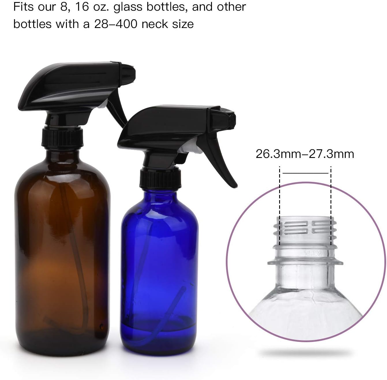 ULG Mist Spray & Stream Sprayer Replacement Trigger Spray Tops Fits Standard Boston Round with 28-400 Neck Bottles (8-Pack)