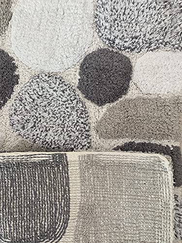 The Beer Valley 50842 Pebble Stone Bath Rug Set Of 2- Light Grey, 100% Cotton Non Slip Bathroom Mat, Machine Washable Accent Rugs, Kitchen Living Room Entrway Rugs- 21X32 & 17X24 Inches thumb #3