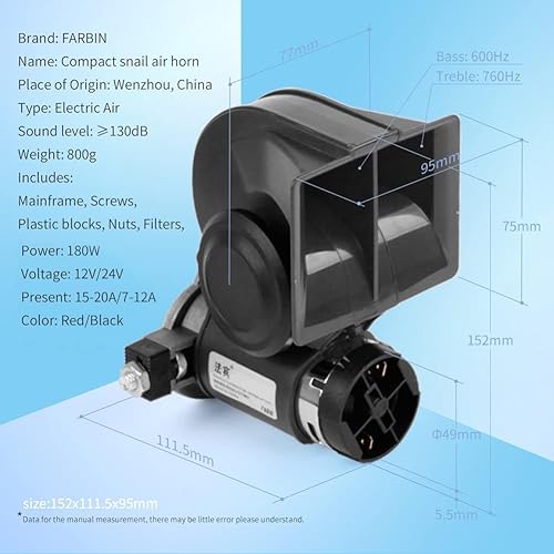 Vista 46 de FARBIN Bocina de aire para camión, bocina de tren eléctrica compacta, bocina de coche de 12 V 150 db súper fuerte con arnés de cableado, para cuerno