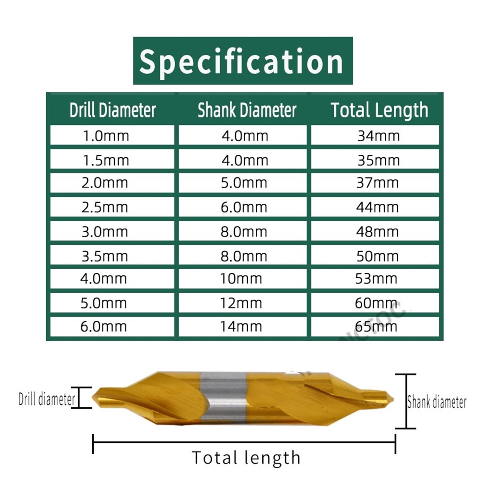 Centro Brocas HSS Taladro central HSS, 6 uds., juego de brocas de 1,0-5,0mm, cortador de taladro centrador de agujeros M35 6542(B1.6 (6mm) Cobalt)