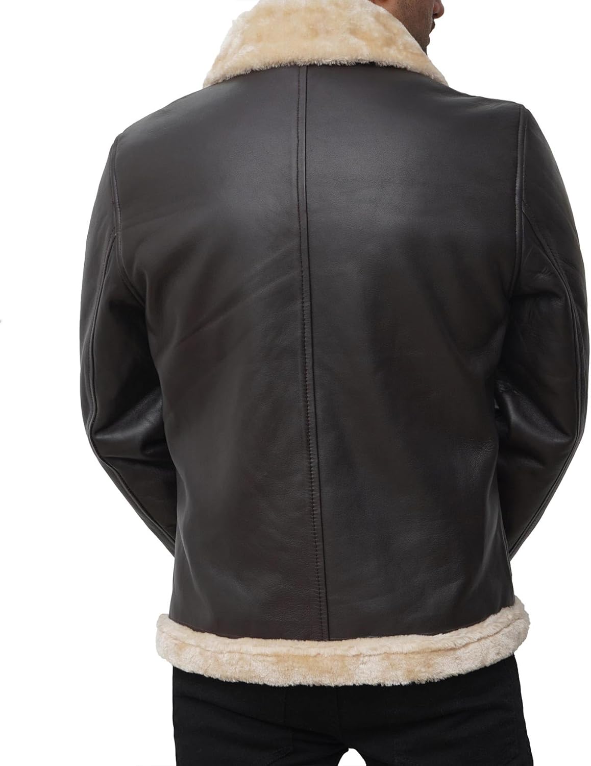 fjackets Shearling Leather Coat Men - Real Lambskin Leather Jackets Mens Sherpa Lined Winter Casual Fur Coats Outerwear