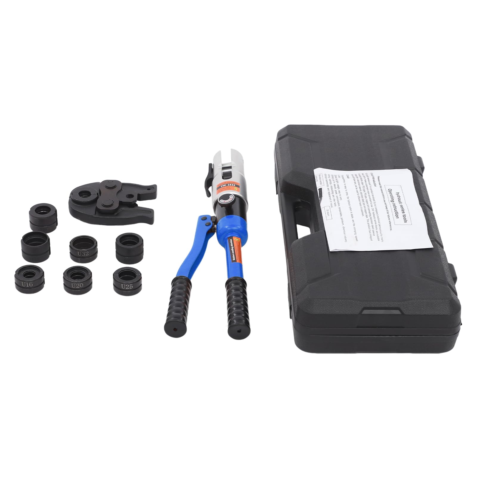 OUKANING Alicates de prensa de tubos 10t con 8 matrices, forma de U de 16 – 32 mm y forma TH 16-32 mm, alicate hidráulico para tubo compuesto multicapa, PEX, PB, con maletín de transporte y mango