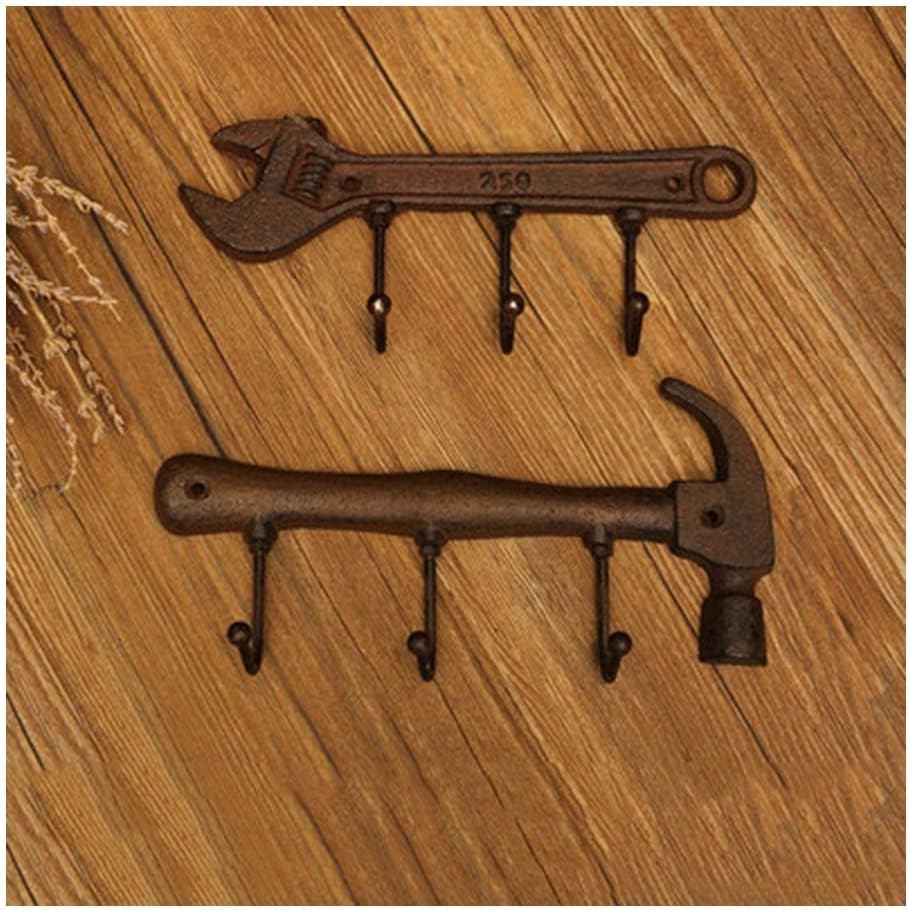 Clothes-hat Rack Retro Wall Hanging Coat Rack Wrought Iron Hanger Hammer Wrench Wall Decoration Super Load Bearing Hook Industrial Style Suitable for Bedroom Kitchen Cloak Rack(C)