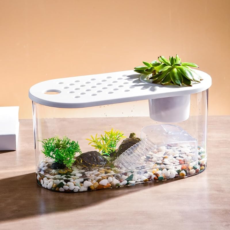 Aquaterrário para Tartarugas Pequenas HIERYAN com Plataforma de Aquecimento e Plantas Decorativas Ah-2000