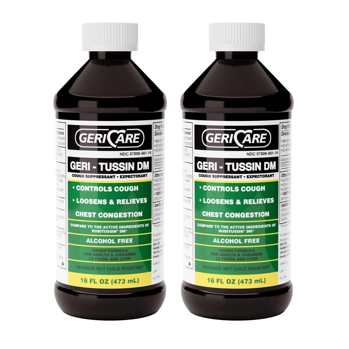 GeriCare Geri-Tussin DM Liquid Cold Cough Syrup 2-in-1 Maximum Strength Cough Suppressant Dextromethorphan & Expectorant Guaifenesin| Chest Decongestant|16 Fl Oz (2 Pack)