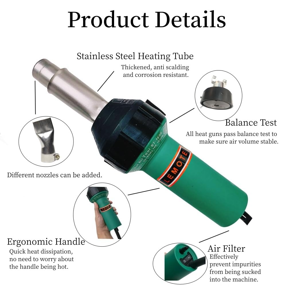 110V 1600W Professional PVC Roofing Welding Tools Heat Gun Kit Plastic Welder Hot Air Weld Gun with Roofing — view 3