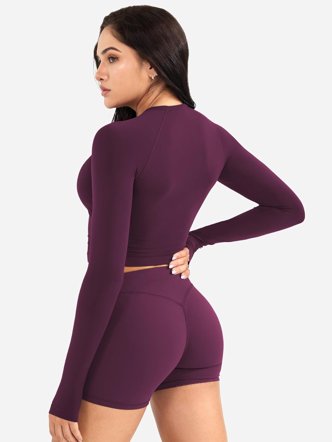 YEOREO Women Workout Gym Tops Basic Long Sleeve Shirt Slim Fitted Casual Stretchy Thin Active Running Yoga Crop Top - Image 6