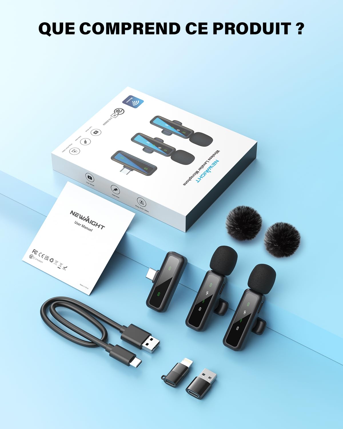 Microphone de Lavalier sans fil pour iPhone, iPad, appareils Android - Mini microphone à pince avec suppression du bruit, appairage automatique, sourdine et réverbération, idéal pour le Vlogging