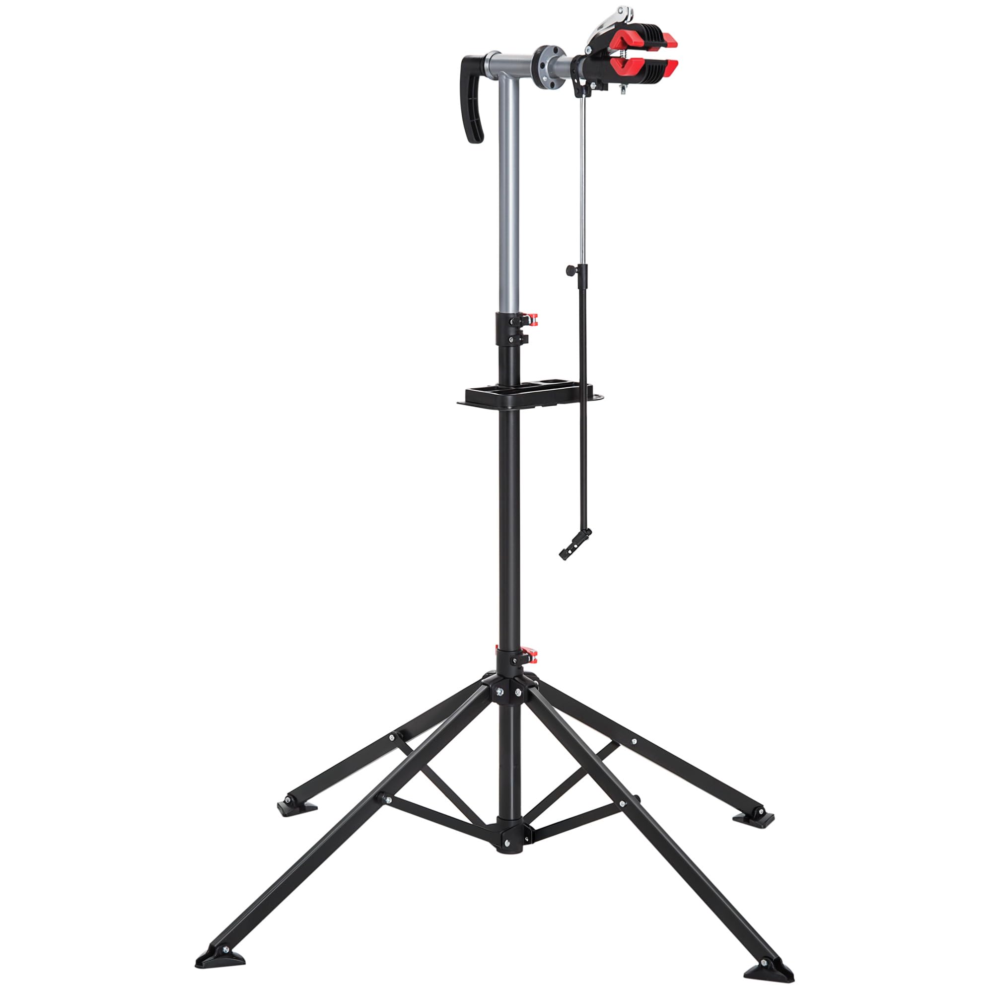 HOMCOM Cavalletto per Riparazione Bici, Cavalletto Bicicletta Pieghevole, Supporto per Manutenzione Bici Girevole a 360° con Vassoio Porta Utensili, Altezza Regolabile 109-180cm, Nero