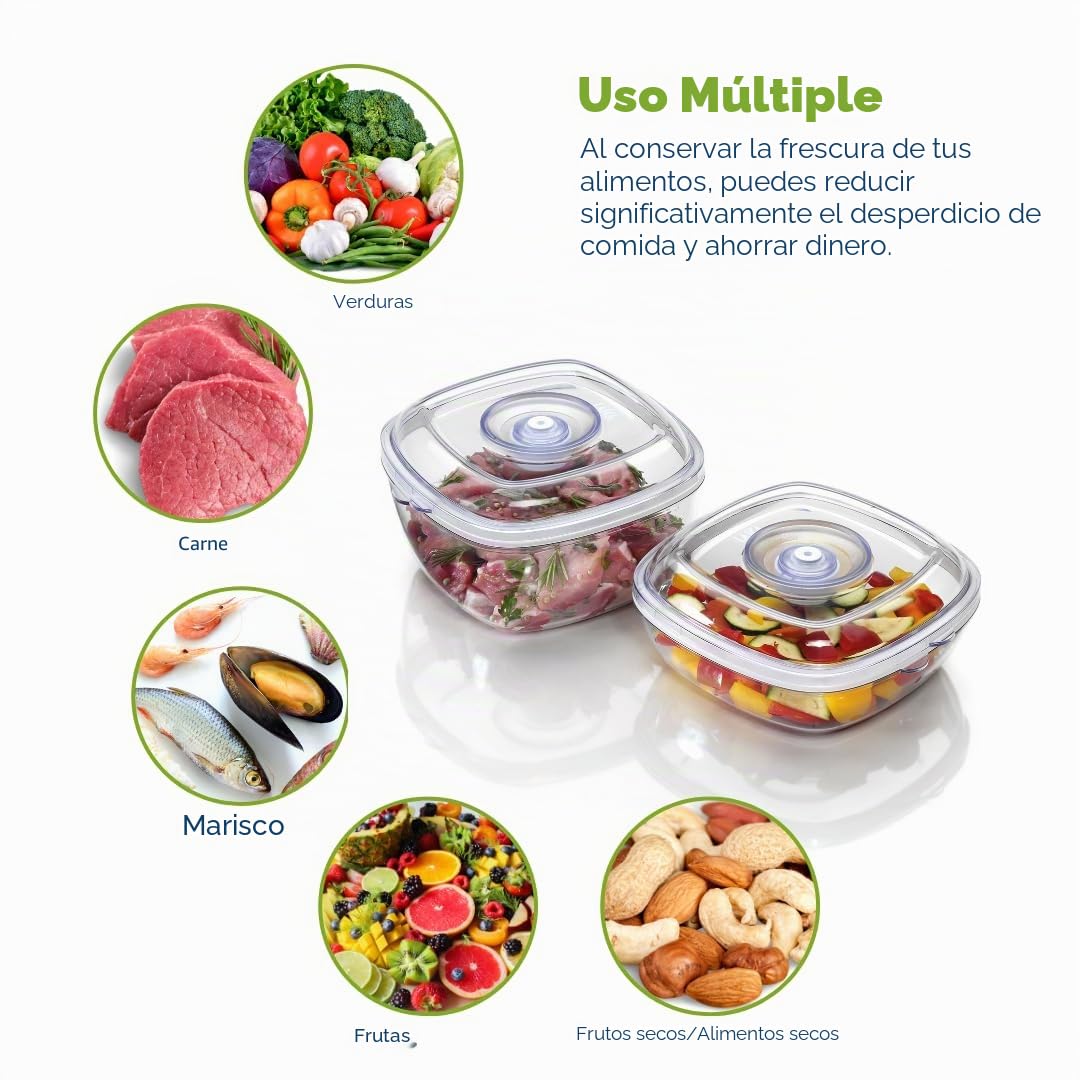LAICA 2 Botes de Vacío (Contenedores) - Para Almacenamiento, Conservación de Alimentos Frescos, Marinaje y Cocina al Vacío - 1L y 2L, Transparentes